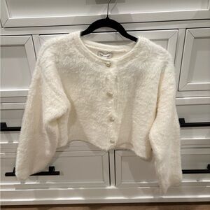 Francesca's Collections Cream Fuzzy Cardigan